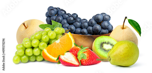 Pile of different fresh organic fruits isolated on white background. 