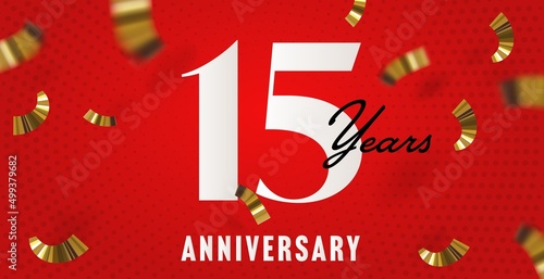 15 year anniversary company age banner template design. Fifteen year of success achievement celebration vector illustration