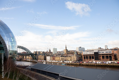 Newcastle upon Tyne England: 10th Feb 2019: Quayside Sunday Market view from Gateshead (Tyne River)