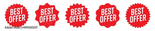 Best offer sunburst sticker and promotion badge set. Special retail tag for best price advertising or high quality recommendation vector illustration isolated on white background