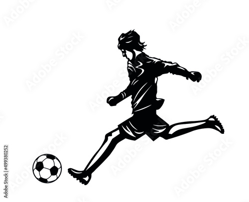 Fototapeta Naklejka Na Ścianę i Meble -  Soccer player silhouette. Flat black figure running and ready to strike a penalty or goal.