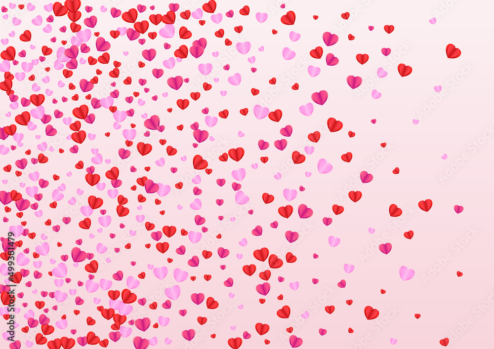 Purple Confetti Background Pink Vector. Honeymoon Backdrop Heart. Lilac Drop Frame. Violet Heart Art Pattern. Pinkish February Texture.