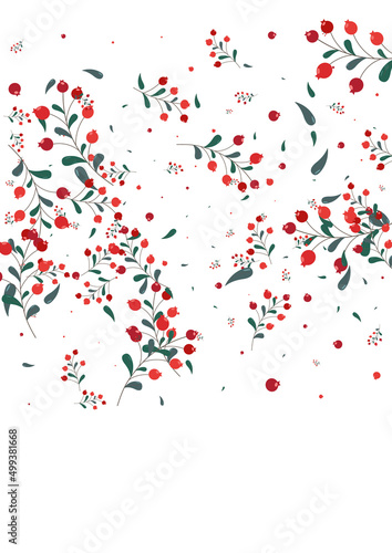 Wallpaper Mural Pink Rowan Background White Vector. Berries Image Texture. Green Leaf November. Simple Template. Leaves Wallpaper. Torontodigital.ca