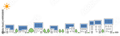 ソーラーパネルの街並みのイラスト・ベクターパーツ素材