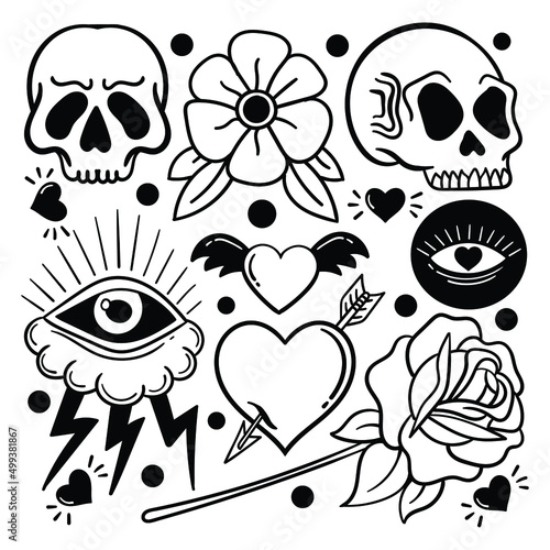 Elements hand drawn doodle vintage for tattoo sticker etc