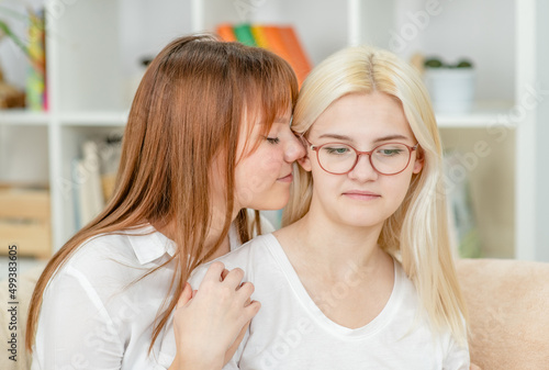 Girl shows affection for her girlfriend. LGBT concept