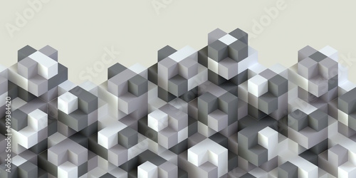 Horizontal composition of white cubes of different sizes as background and texture.