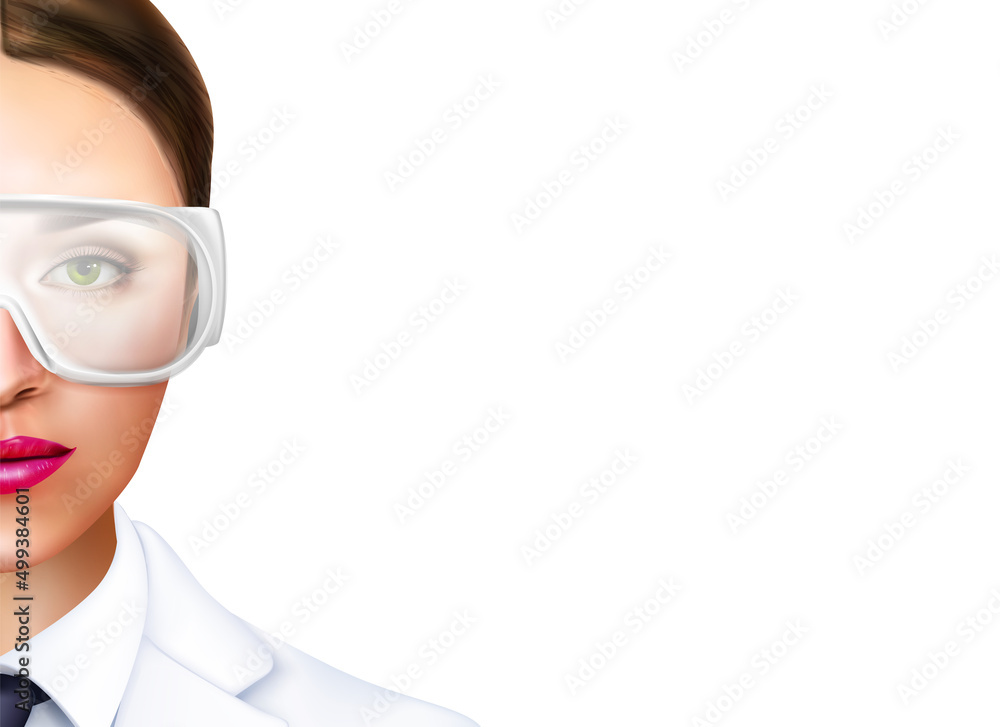 Woman Doctor In Eyeglasses Realistic Background Woman Doctor In Eyeglasses Realistic Background