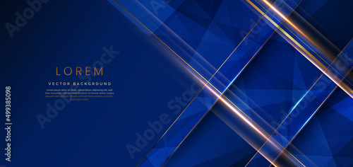 Abstract luxury golden lines diagonal overlapping on dark blue background. Template premium award design.
