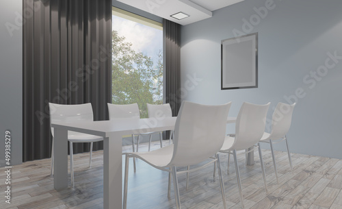 Open space office interior with like conference room. Mockup. 3D rendering.. Mockup.   Empty paintings