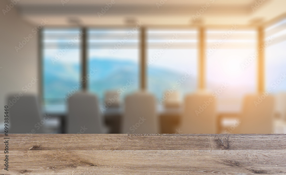 Modern office building interior. 3D rendering.. Sunset.. Background with empty table. Flooring. Modern office building interior. 3D rendering.. Sunset.. Background with empty table. Flooring.