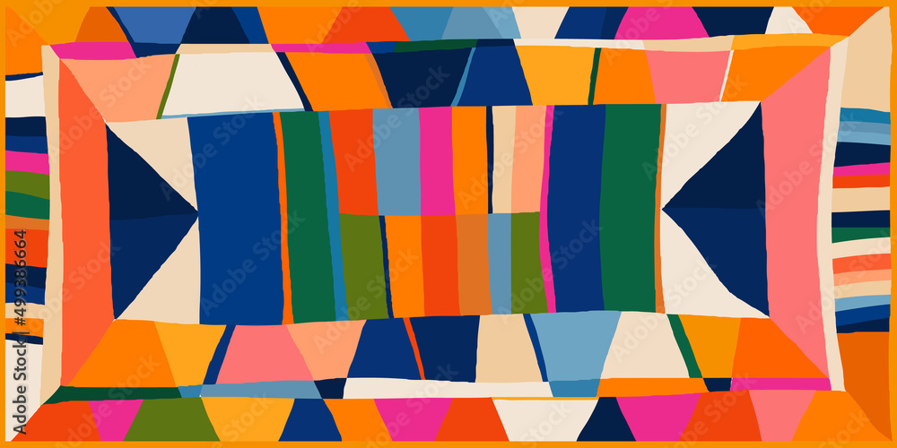 Hand drawn geometric ethnic style pattern. Dynamic abstract shapes. Fashionable template for design. 