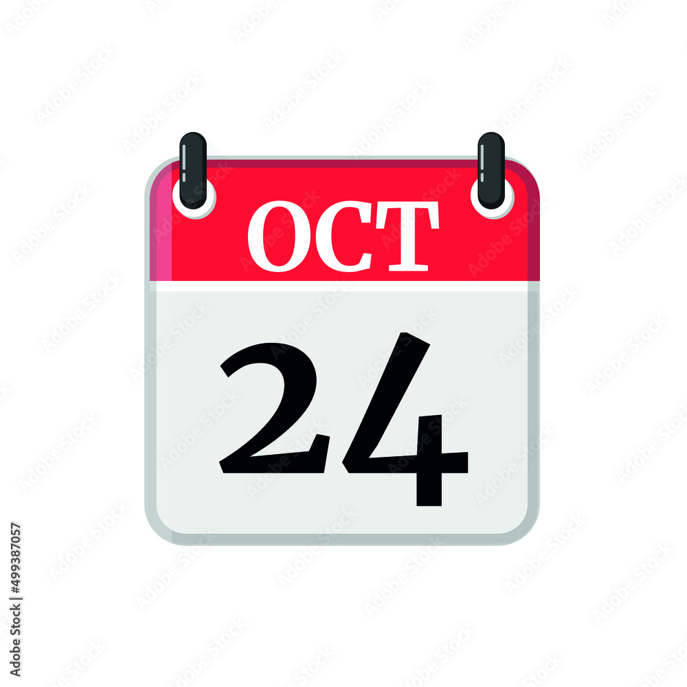October 24 Calendar Icon. Calendar Icon with white background. Flat style. Date, day and month October 24 Calendar Icon. Calendar Icon with white background. Flat style. Date, day and month