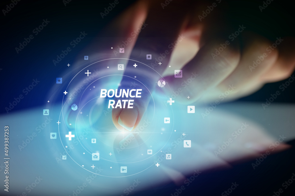 Finger touching tablet with social media icons concept Finger touching tablet with social media icons concept