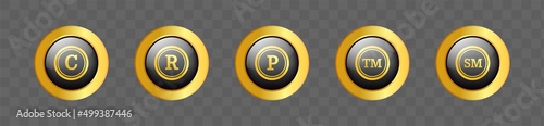 Set of registered trademark badge in gold. Intellectual property sign.