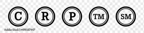 Licence and copyright sign set with trademark, service mark, public domain and other icons. Set of registered trademark symbols in black.