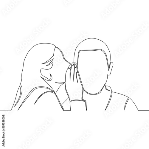 Continuous line drawn Woman and man are whispering