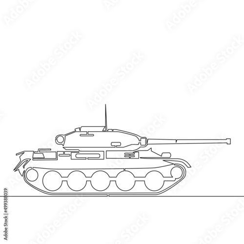 Continuous line drawing battle tank icon concept