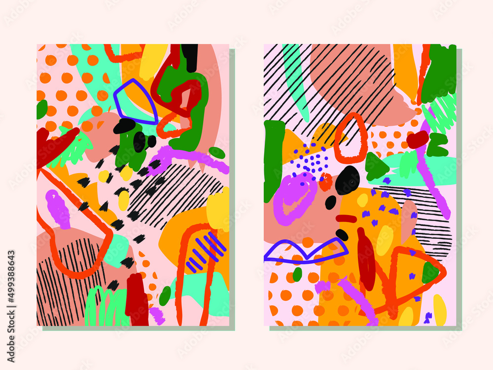 Obraz premium Colorful abstract background set hand drawing vector illustration.