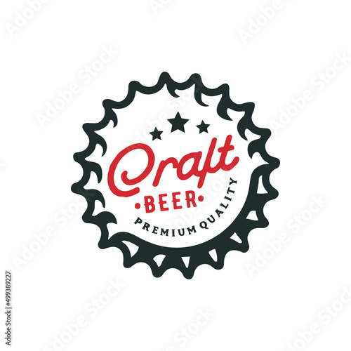 Badge shaped beer bottle cap with CRAFT BEER text and asterisk vector illustration