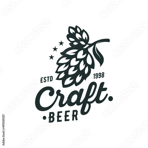 Craft beer logo- vector illustration of hops, emblem design on white background.