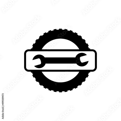 Car tire repair symbol with wrench. Isolated vector icon on white background.