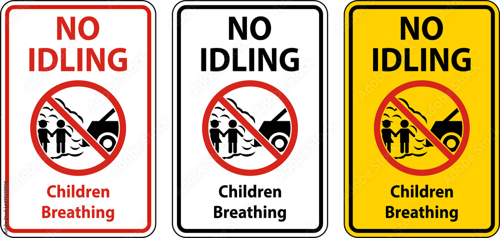 No Idling Children Breathing Sign On White Background No Idling Children Breathing Sign On White Background