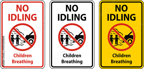 No Idling Children Breathing Sign On White Background