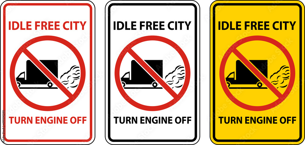 Idle Free City Turn Off Engine Sign On White Background Idle Free City Turn Off Engine Sign On White Background