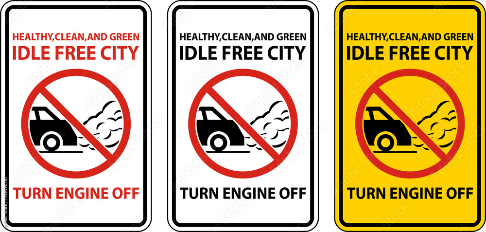 Idle Free City Turn Off Engine Sign On White Background Idle Free City Turn Off Engine Sign On White Background