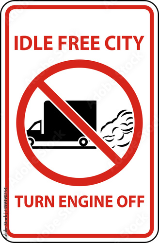 Idle Free City Turn Off Engine Sign On White Background