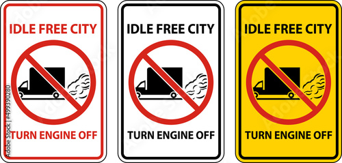 Idle Free City Turn Off Engine Sign On White Background