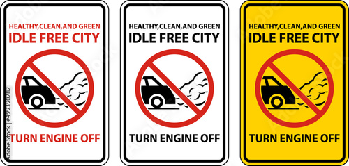 Idle Free City Turn Off Engine Sign On White Background