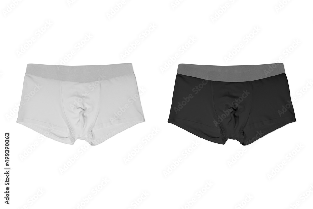 Blank men's underwear mockup isolated on white background. white and black Boxer briefs underwear.3d rendering.