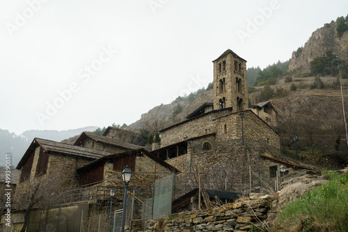 Pal, La Massana, Andorra. April 2022. Beautiful high mountain town. On a cold, snowy day in early spring. photo