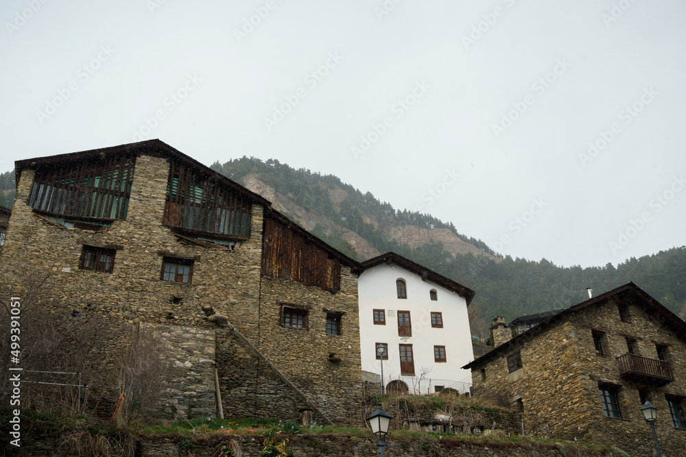 Pal, La Massana, Andorra. April 2022. Beautiful high mountain town. On a cold, snowy day in early spring. Pal, La Massana, Andorra. April 2022. Beautiful high mountain town. On a cold, snowy day in early spring.