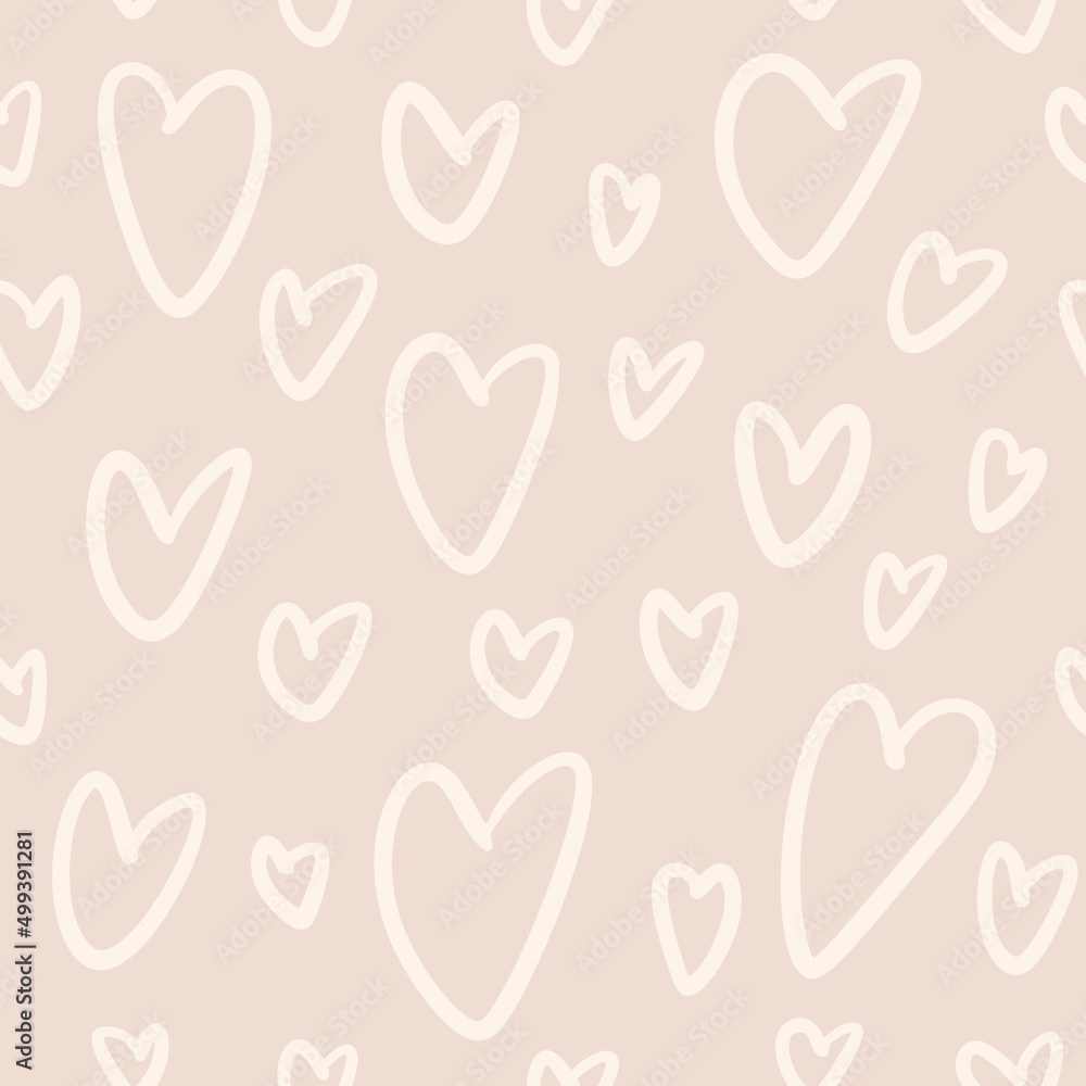 Abstract seamless pattern with heart doodles. Suitable for Valentine's Day wrapping paper, textile for infants or girls. Vector illustration EPS10