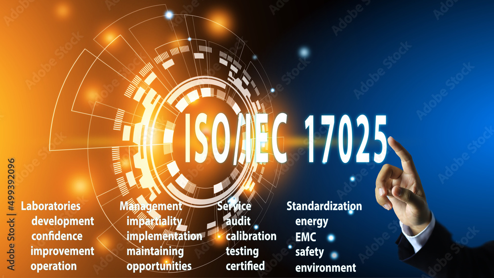 A man's hand is pointing to touch ISO IEC 17025, the global standard ...