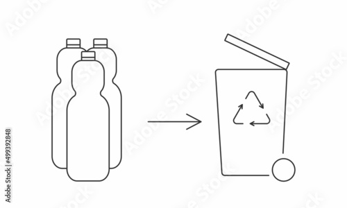 Recycle bottle and garbage recycling icon concept of waste sorting. Editable stroke. Vector stock illustration isolated on white background for packaging logo print. 