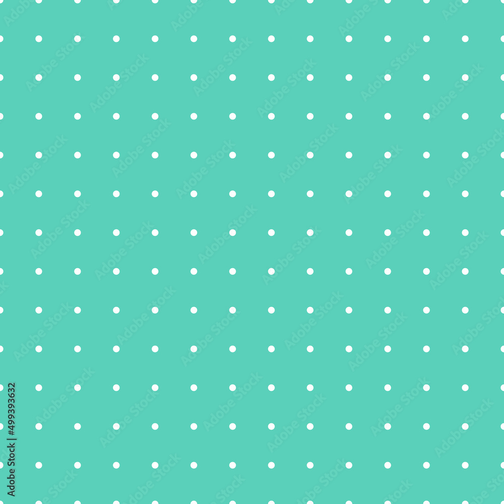 White polka dots on green background.Seamless vector pattern.