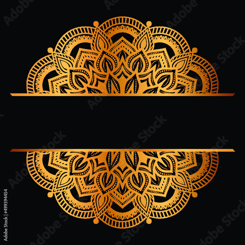 Gold vintage frame for title with mandala islamic invitation wedding card or ramadan kareem festival