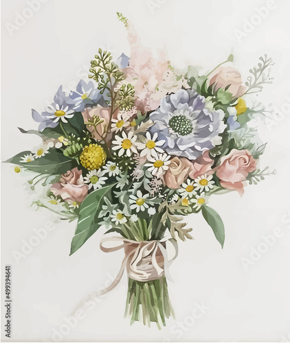 Aesthetic Flower Bouquet Vector, Wedding Bouquet Drawing Watercolor, Bouquet Of Flower Hand Drawn