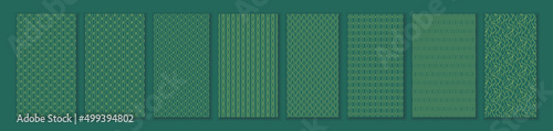 Set with golden line retro geometric seamless pattern on green jade background for vintage wallpaper and fabric