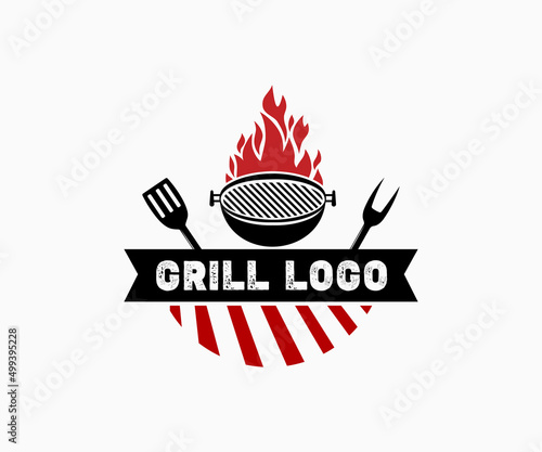 Hot Grill Logo Design. BBQ, Grill Logo Design Vector For Restaurant.