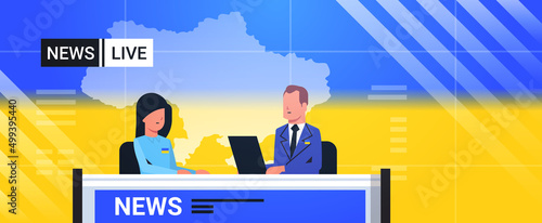 pray for Ukraine peace save Ukraine from russia stop war presenter interviewing woman in television studio tv live news