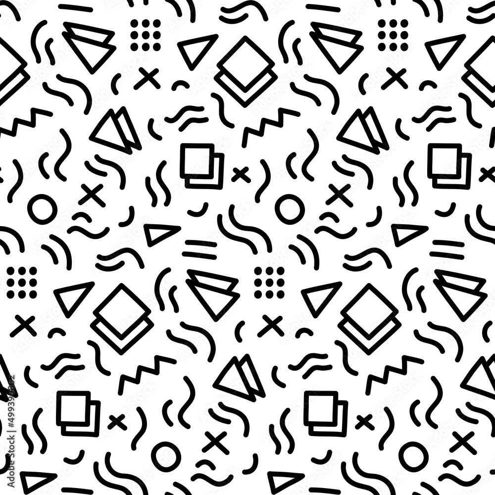 Black and White Memphis Vector Seamless Pattern