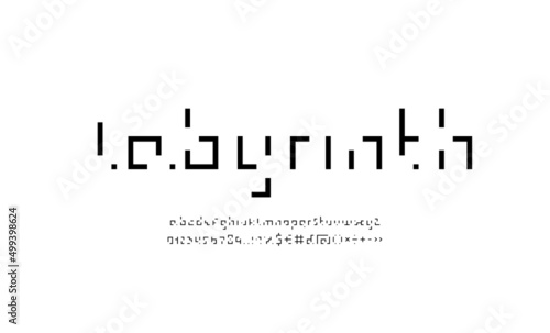 Coding font, technology alphabet, digital letters and numbers