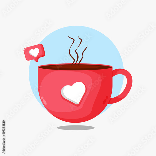 Illustration of a warm cup of coffee with a sign of love