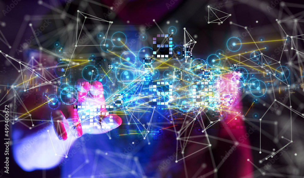 Neural network 3D illustration. Big data and cybersecurity Neural network 3D illustration. Big data and cybersecurity