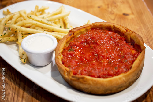 The Deep dish pizza, Chicago-style pizza.